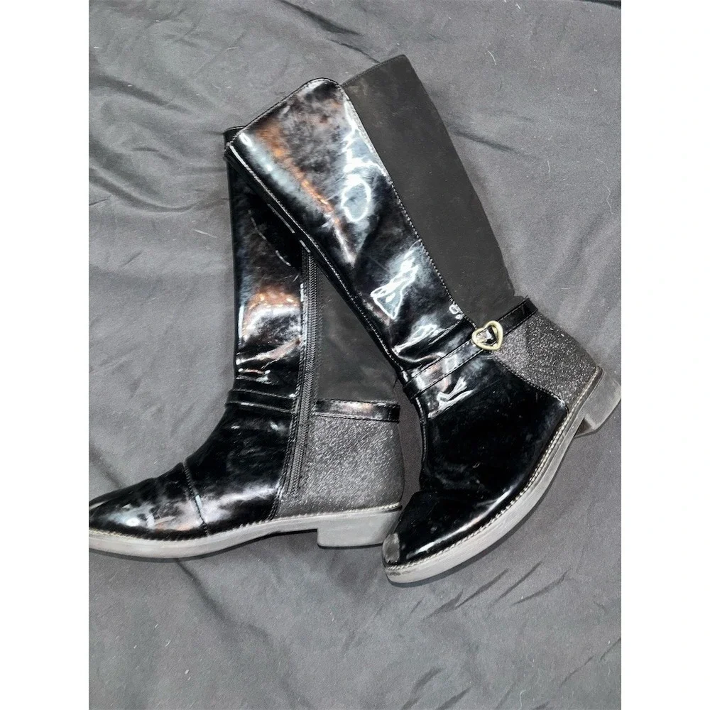The Children's Place Girls Riding Boots Black Heart Buckle Zip Size 12 glitter